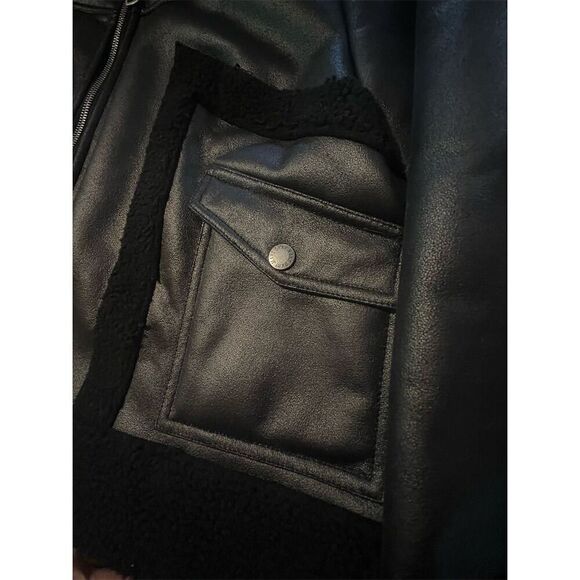 DKNY Women's Black Faux Suede Sherpa Lined Moto Jacket Size 1X - Picture 8 of 10